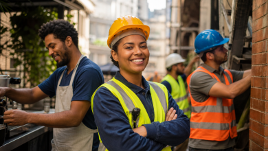 Trabalhadores em ambiente urbano representando a geração de empregos formais no Brasil