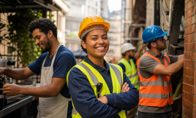 Trabalhadores em ambiente urbano representando a geração de empregos formais no Brasil