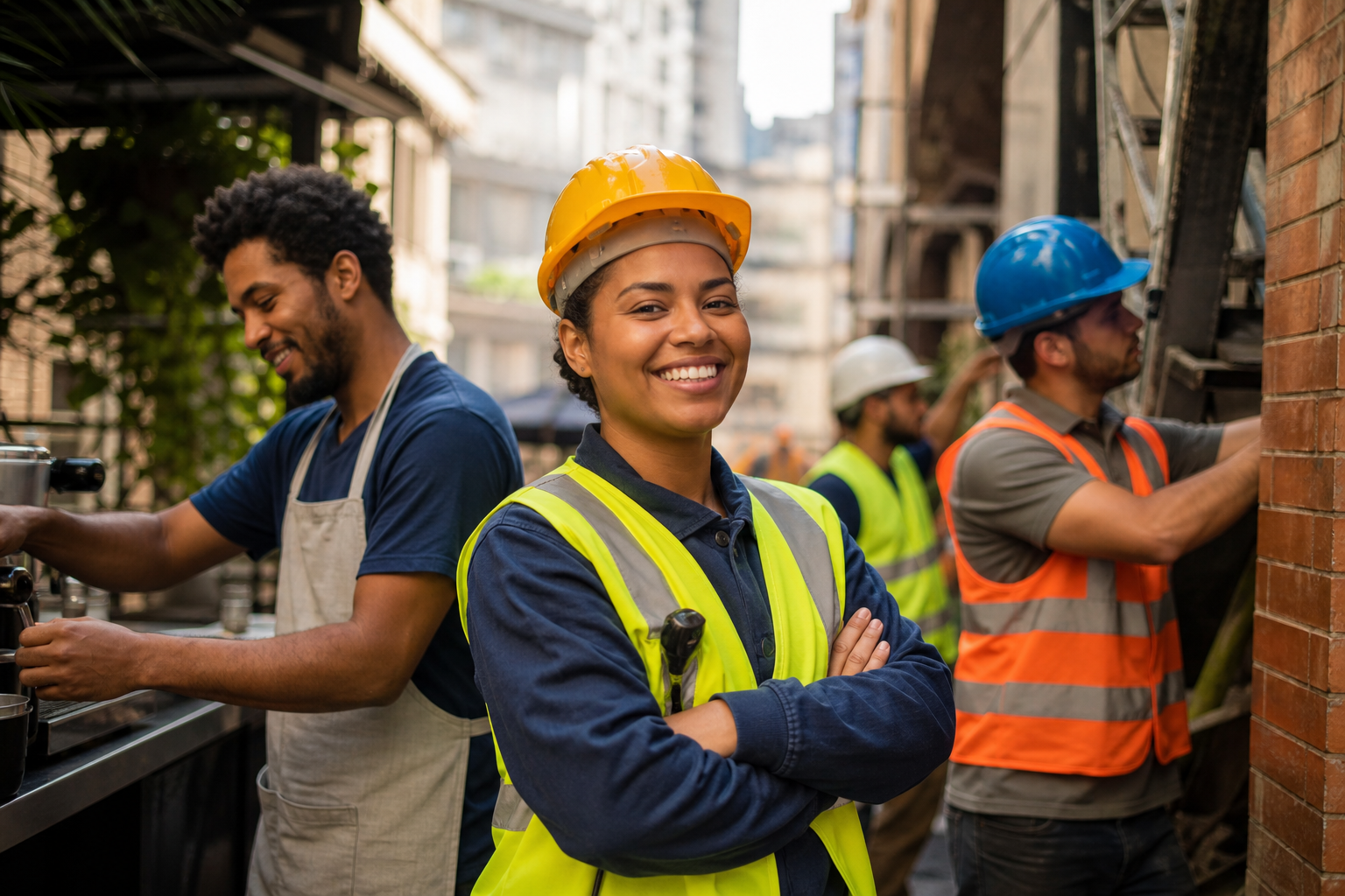 Trabalhadores em ambiente urbano representando a geração de empregos formais no Brasil